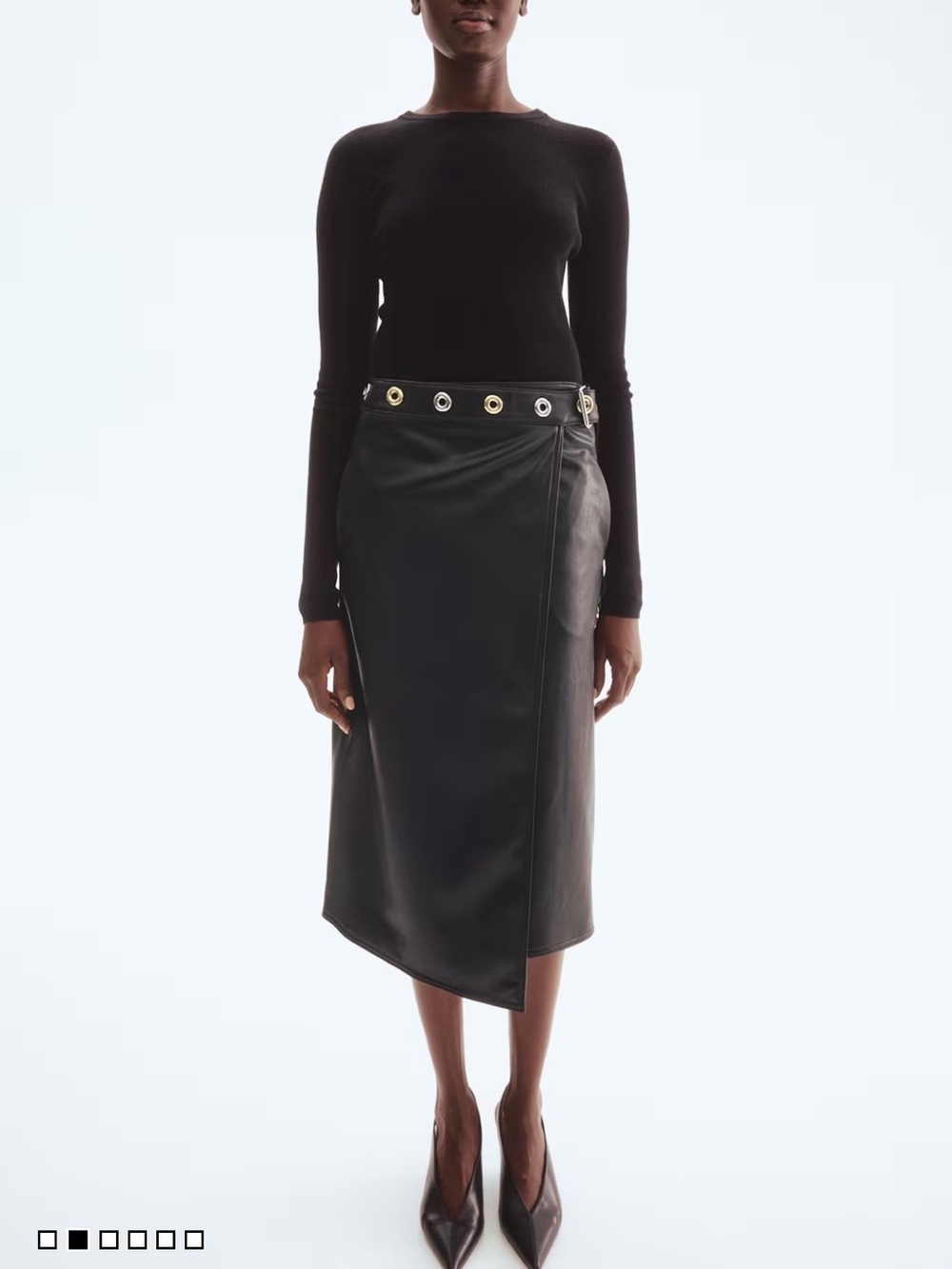 H&M Edition Asymmetrical Wrap Faux Leather Midi Skirt